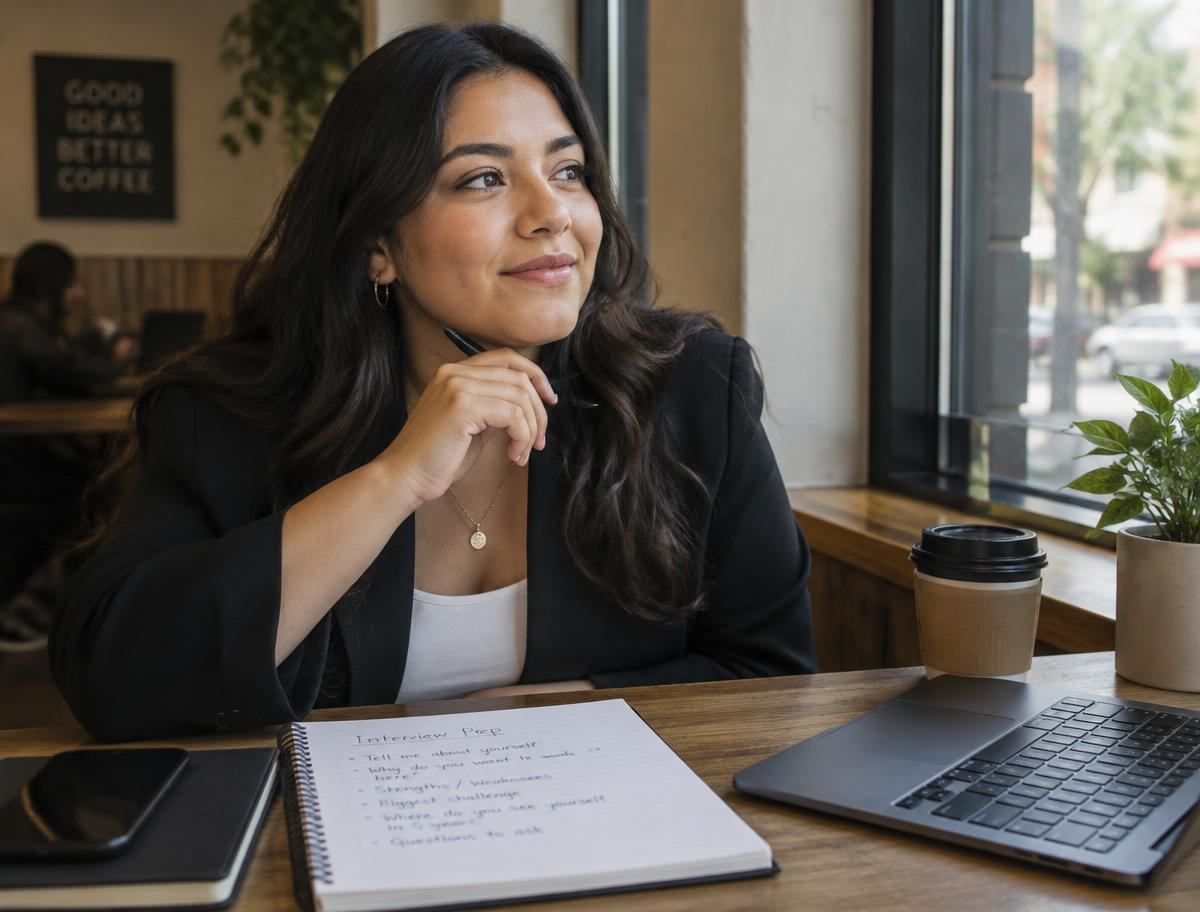 Young professional preparing interview notes